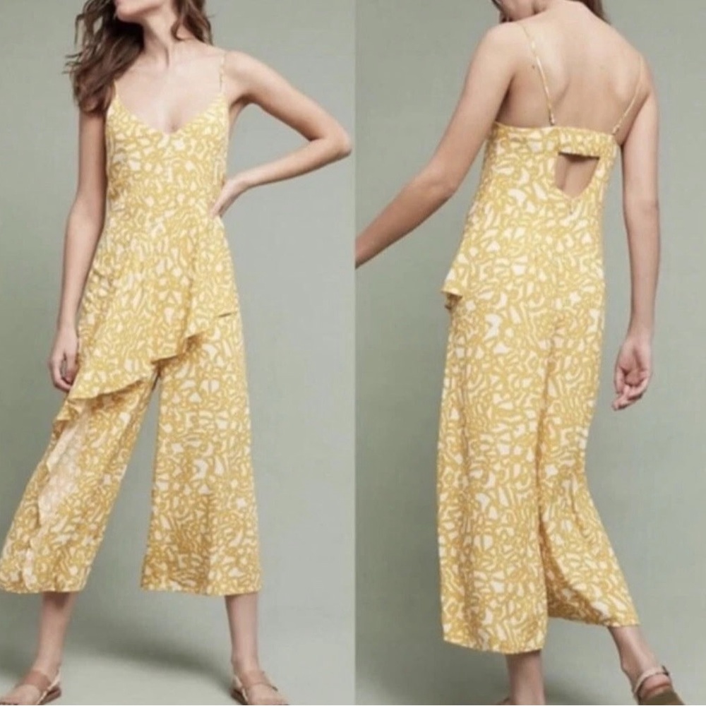 Anthropologie Maeve Brittany Jumpsuit in Goldenrod Print